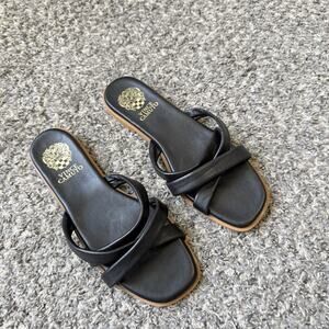 Vince Camuto Women’s Black Leather Olya Slide Sandals Size 11 Flats New